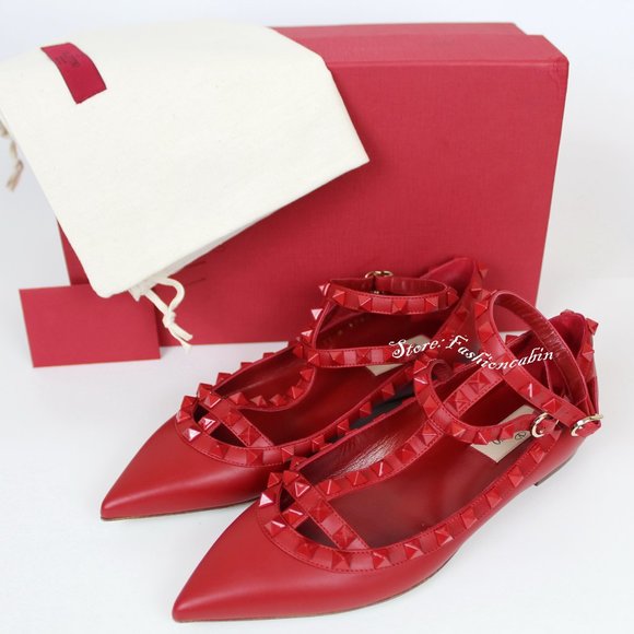 NEW VALENTINO GARAVANI Rockstud Ankle Strap Flats - Picture 2 of 13